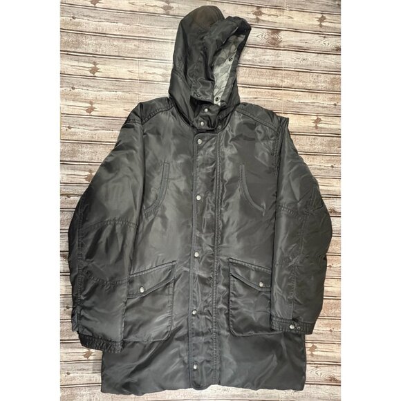 BOSS Hugo Boss Orange lined quilted Hooded Parka coat jacket Sz 42 R color Black - Picture 1 of 9